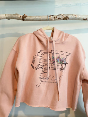 H Van Cropped Fleece Hoodie- Peach