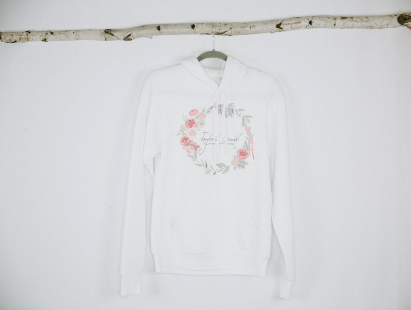Flower Crown Unisex Pullover Fleece Hoodie- White